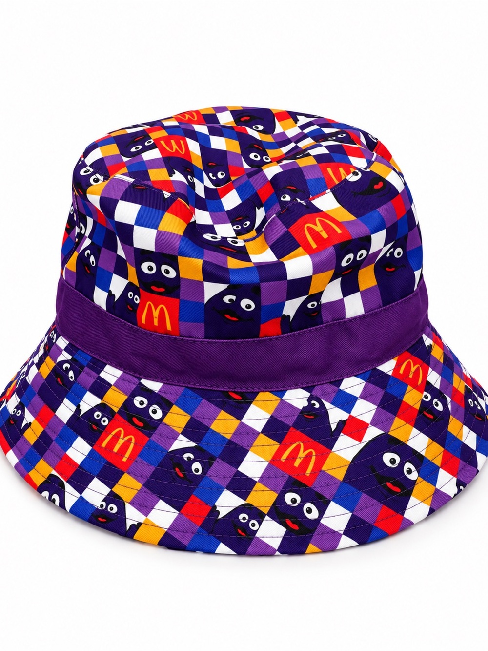 McDonaldโs Grimace Purple Argyle Bucket Hat Retro Character Print
